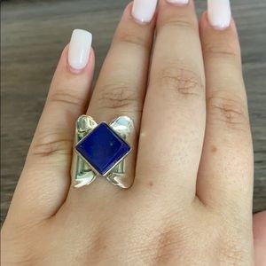 Silver ring with Large Blue Stone